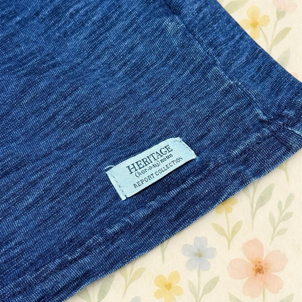 Heritage 100% Indigo Cotton Henley Shirt Mens XL Slim Fit Blue Pocket Tee - Picture 4 of 5